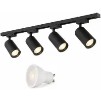 Silamp LED-Schienenleuchte, einphasig + 4 GU10-Spots, Schwarz - 200 cm - Kaltweiß (6000K - 8000K)