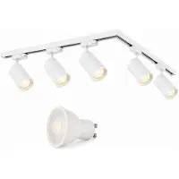 Silamp LED-Schienenleuchte, dreipolig, mit L-Form + 5 GU10-Spots, weiß - 300 cm - tralweiß (4000K - 5500K)