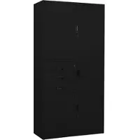 Helloshop26 - Büroschrank mit Schließfach und 3 verstellbaren Böden 90 x 40 x 180 cm modernes Design Stahl schwarz