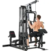 SPORTNOW Kraftstation Fitnessstation mit Latzug Butterflystange 65kg Gewichten Seil