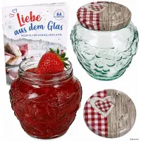 MamboCat 2er Set Frutta Vaso Marmeladenglas 580ml Holz Herz rot Deckel TO82 Rezeptheft