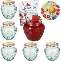 MamboCat 6er Set Frutta Vaso Marmeladenglas 580ml mit Comic-Obst Deckel TO82 & Rezeptheft