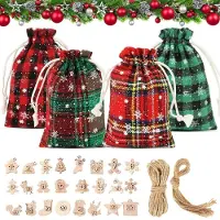 Sonstiges Adventskalender zum Befüllen 24 Säckchen Stoff Rot Grün kariert 10x14cm DIY Weihnachten