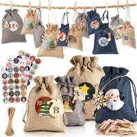 Sonstiges Adventskalender zum Befüllen 24 Säckchen Stoff Jute Blau Beige Grau verschiedene Größen