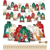 Sonstiges Adventskalender zum Befüllen, 24 Tüten mit Zahlen, Polyester, 2 Größen, inkl. Seil & Klammern