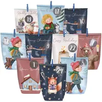 Sonstiges Adventskalender Tüten zum Befüllen, 24 Stück, mit Zahlenaufklebern & Klammern, Papiertüten, Blau