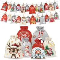 Sonstiges Adventskalender zum Befüllen für Kinder, 2 Größen 18x13cm/15x11cm, Jute, 24 Säckchen, Weihnachts-Illustrationen