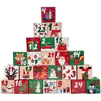 Sonstiges Adventskalender zum Befüllen mit 24 Schachteln, Weihnachtsmotive Rot/Grün, 7x7x7 cm