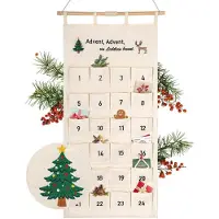 Sonstiges Adventskalender zum Befüllen aus Stoff, Beige, mit gesticktem Reim, 24 Taschen, Wandbehang