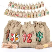 Sonstiges Adventskalender zum Selber Befüllen, 24 Jutesäckchen mit Zahlen, Braun, 10x15,5 cm