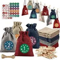 Sonstiges Adventskalender zum Befüllen 2026, 24 Jutesäckchen 9.4x14 cm, DIY Weihnachtskalender mit Zahlenaufklebern