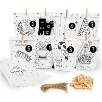 Sonstiges Adventskalender zum Befüllen Set mit 8 Designs, Juteschnur & Holzklammern, Weiß