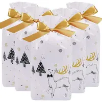 Sonstiges Plätzchentüten Weihnachten 50 Stück Weiß Hirschmuster 14,7 x 22,5 x 6 cm lebensmittelecht