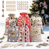 Sonstiges Adventskalender zum Befüllen 2026, 24 Stoffsäckchen mit 2 Größen, Jutesäckchen Weihnachten für Kinder