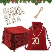 Sonstiges 24 Stück Adventskalender zum Befüllen, Jutesäckchen Rot, 10x14 cm