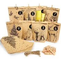 Sonstiges Adventskalender zum Befüllen Set, Tiere im Winter, 24 Tüten, Kraftpapier, inkl. Juteschnur & Holzklammern