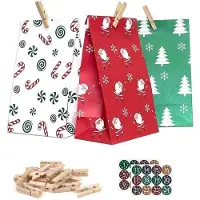 Sonstiges Adventskalender zum Befüllen mit 24 Papiertüten, Aufkleber und Holzklemme