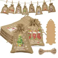 Sonstiges Adventskalender Jutesäckchen 24 Stück 13x18cm mit Anhänger und Schnur