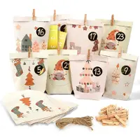 Sonstiges Adventskalender zum Befüllen Set mit Juteschnur und Holzklammern für Familie Kinder Erwachsene 8 Designs Kraftpapier 120 g/m²