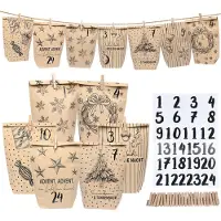Sonstiges Adventskalender Tüten 24er Set mit Zahlenaufklebern & Klammern zum Befüllen aus Kraftpapier