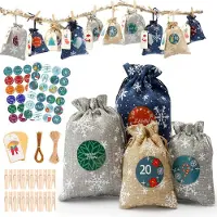 Sonstiges Adventskalender zum Befüllen Stoffbeutel 24 Stück mit Zahlenaufklebern und Anhängern