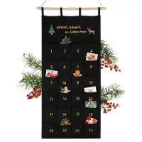 Sonstiges Adventskalender Stoff zum Befüllen Wandbehang Schwarz Gold Gestickt 24 Taschen Waschbar Wiederverwendbar