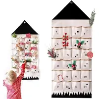 Sonstiges Adventskalender zum Befüllen Stoff Wandteppich 24 Taschen Schwarz Beige 118x48cm
