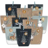 Sonstiges Adventskalender zum Befüllen, 24 Kraftpapiertüten, Zahlenaufkleber, Holzklammern, Dunkelblau Bunt