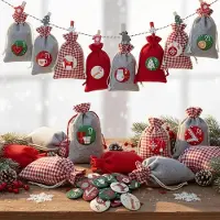 Sonstiges Adventskalender Stoff 24 Säckchen Rot Grau Wiederverwendbar