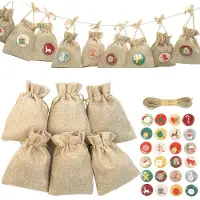 Sonstiges Adventskalender zum Befüllen 24 Jutesäckchen 15x20 cm Natur mit Zahlenstickern