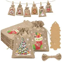 Sonstiges Adventskalender Jutesäckchen 24 Stück 13x18cm mit Anhänger und Kordel