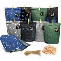 Sonstiges Adventskalender zum Befüllen Set Blau Schwarz 24 Tüten mit Juteschnur und Holzklammern