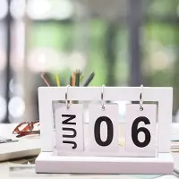 Sonstiges Ewiger Tischkalender Holz Flip für Büro Schreibtisch Weiß 20 x 12 x 9 cm