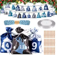 Sonstiges Adventskalender zum Befüllen 24 Stoffsäckchen Blau-Grau 12x17cm mit Zubehör