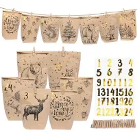 Sonstiges Adventskalender Tüten 24er Set mit Zahlenaufklebern & Klammern, Kraftpapier, 16x22 cm