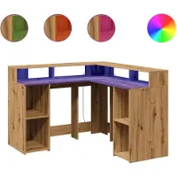 vidaXL LED-Schreibtisch Artisan-Eiche 130x130x91 Holzwerkstoff
