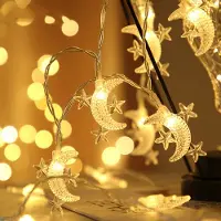 ROSNEK 1.5m LED Stern Mond Warmweiß Lichterkette Batteriebetrieben Party Weihnachten Inner Deko Lichterketten