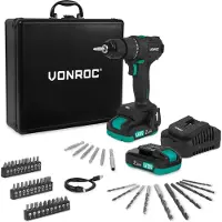 Vonroc Cordless brushless drill 20V - with 46 acc in storage case