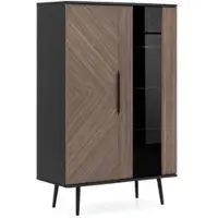 Beautysofa VITRINE Parini mit 2 Türen und 5 Einlegeboden, Graphitschwarz/Captains Deck