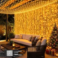 Rosikey 3x3M Lichtervorhang Innen Deko Weihnachten LED Lichterkette Vorhang 8 Modi Fenster Mit 31V Stecker Für Zimmer Party Hochzeit Weihnachtsdeko Warmweiß