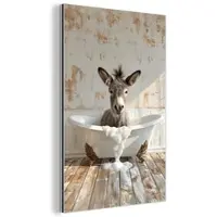 MuchoWow METALLBILD Esel - Tiere - Badewanne - Schaumstoff Deko Wohnzimmer 60x90 cm