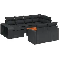 vidaXL 11-tlg. Garten-Sofagarnitur mit Kissen Schwarz Poly Rattan