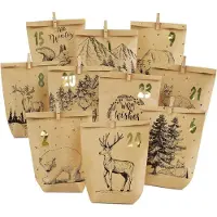 Sonstiges Adventskalender Tüten zum Befüllen Basteln Schwarz Weihnachten 24 Motiv Waldtiere