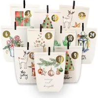 Sonstiges Adventskalender mit Aquarellmotiven und Kraftpapiertüten