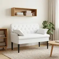 vidaXL Zweisitzer mit Knopfheftung Weiß 111 x 68 x 80 cm Stoff
