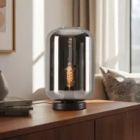 LumenXL Moderne gläserne Tischlampe schwarz mit Rauchglas - Solo