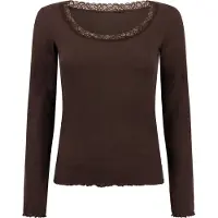 Hunkemoller Geripptes Langarmshirt mit Spitze Braun