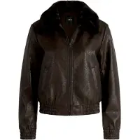 Zero Lederimitat-Blazer "Kunstleder-Jacke mit Kunstfellkragen", Damen, Gr. 36, schwarz (schwarz coffee), Obermaterial: 100% Polyester PES., Blazer Lederimitat-Blazer