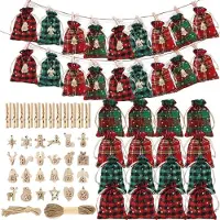 Sonstiges Adventskalender zum Befüllen 2026, 24 Stoffbeutel Rot mit Zahlen-Tags, DIY Weihnachtsdeko