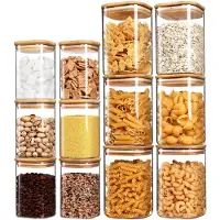 Markenlos Vorratsbehälter Set 12-teilig - 6 x 1200 ml und 6 x 600 ml mit Holzdeckel